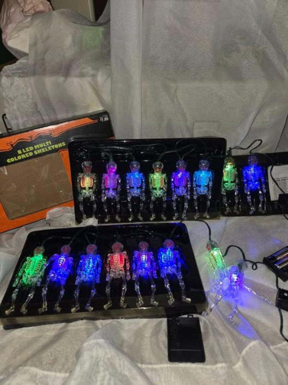 Lot of 2 Halloween Skeletons 3.9 ft String Lights w/ 8 LED Multi Colored